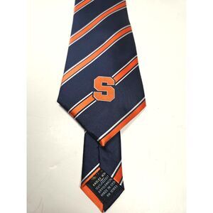 Syracuse University Necktie  Repp Orange S Logo Eagles Wings Navy Blue Striped